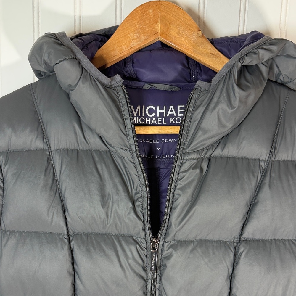 Michael Kors Women’s Packable Charcoal Hooded Down Fill Puffer Coat Parka Size M - Picture 3 of 14